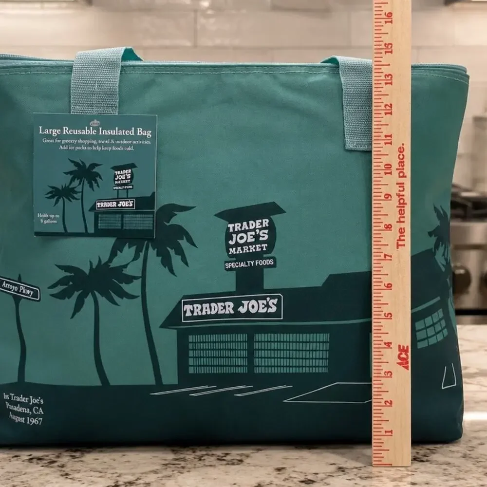 Trader Joe's Sage Green Insulated Tote Cooler Bag Reusable Grocery Shopping - Picture 4 of 11